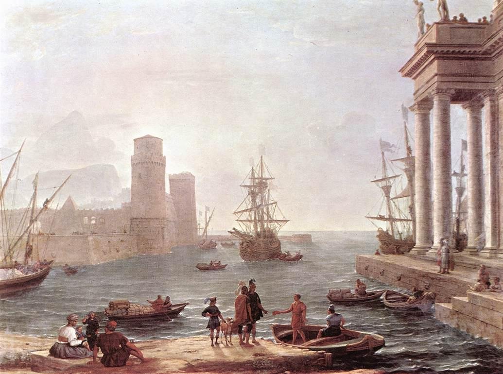Escena portuaria con la partida de Ulises de la tierra de los Feacios de Claude Lorrain