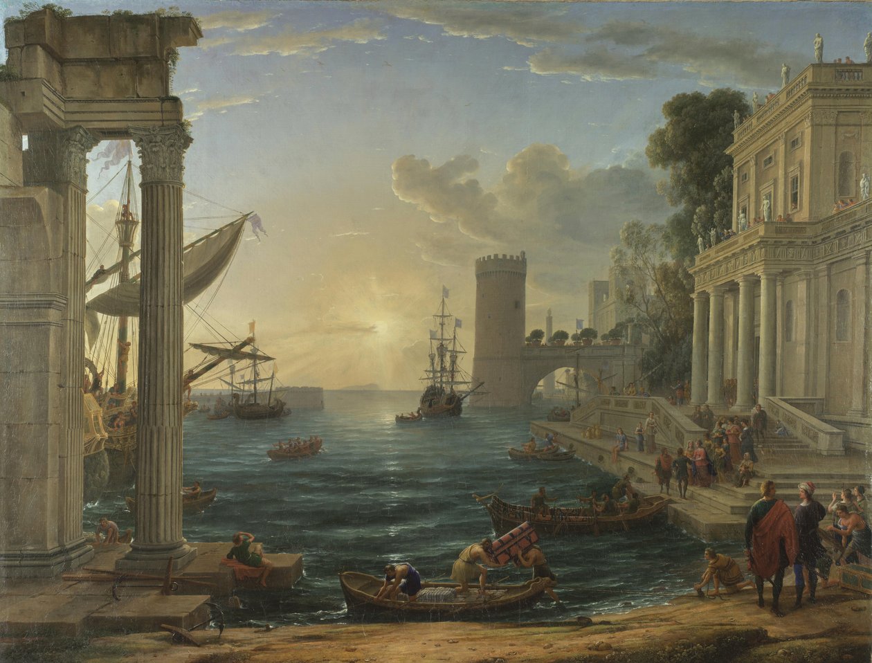 Puerto marítimo con el embarque de la Reina de Saba, 1648 de Claude Lorrain