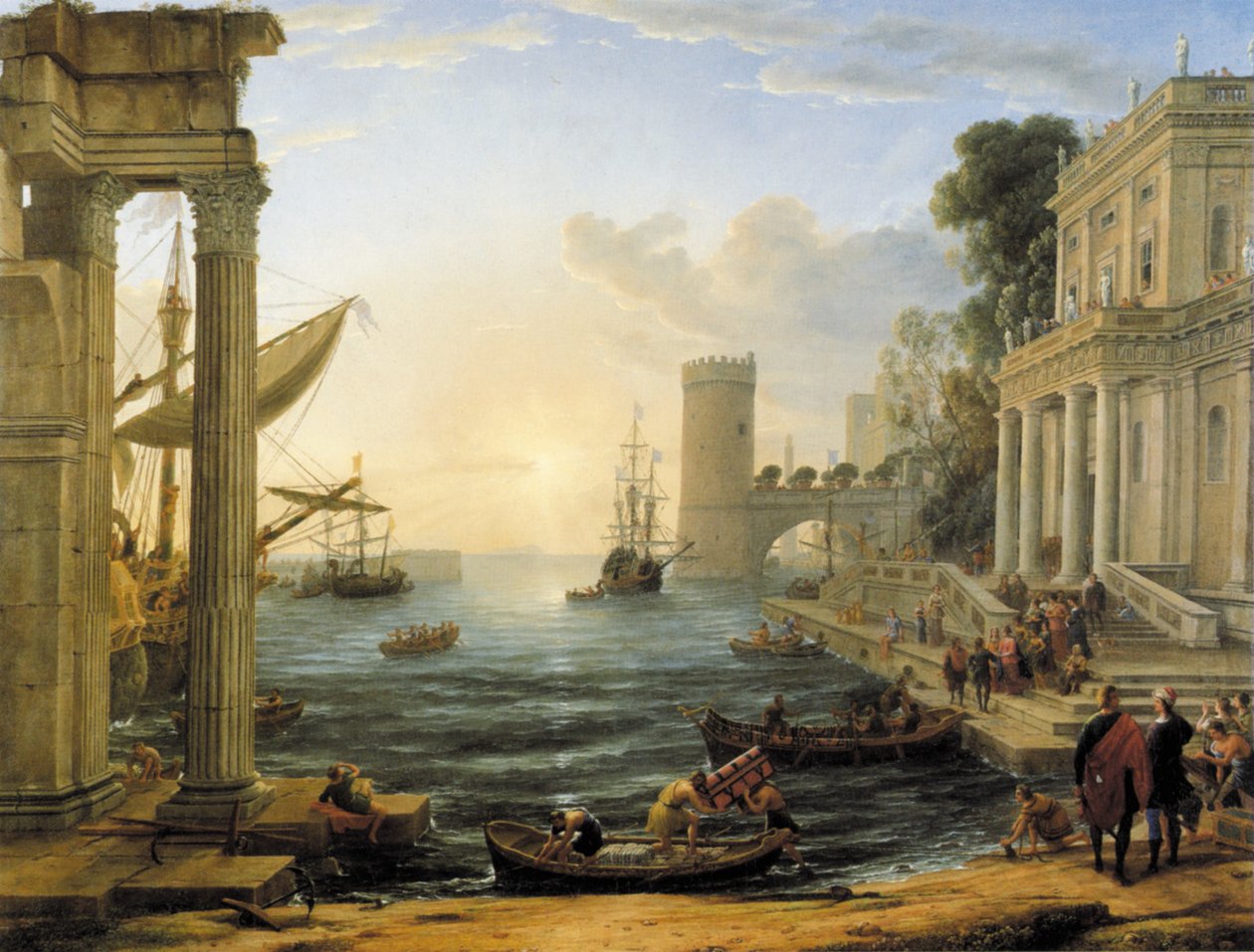 Puerto con el embarque de la Reina de Saba de Claude Lorrain