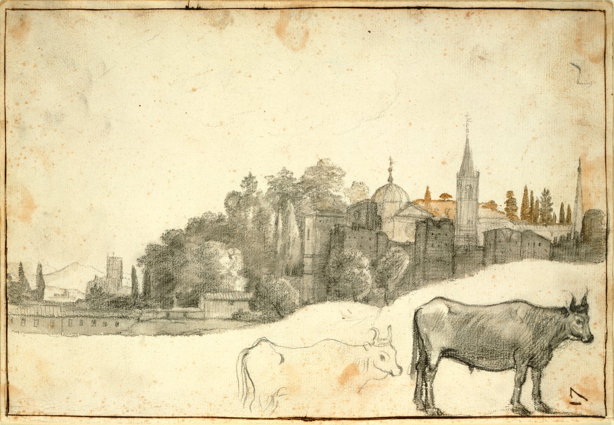 Vista fuera de la Piazza del Popolo de Claude Lorrain