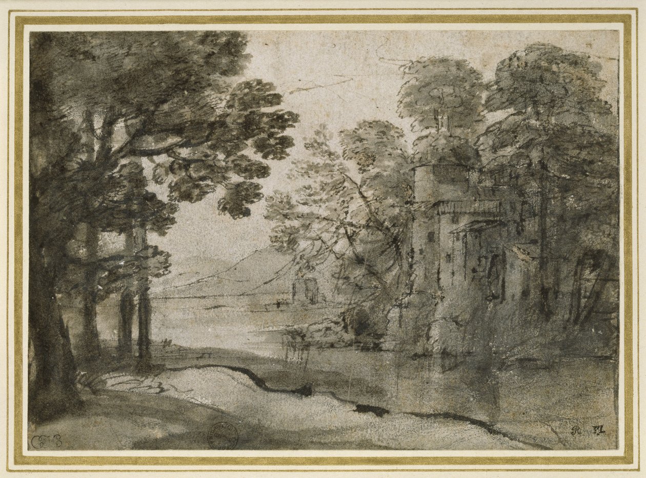 Molino de agua entre árboles, c.1635-38 de Claude Lorrain