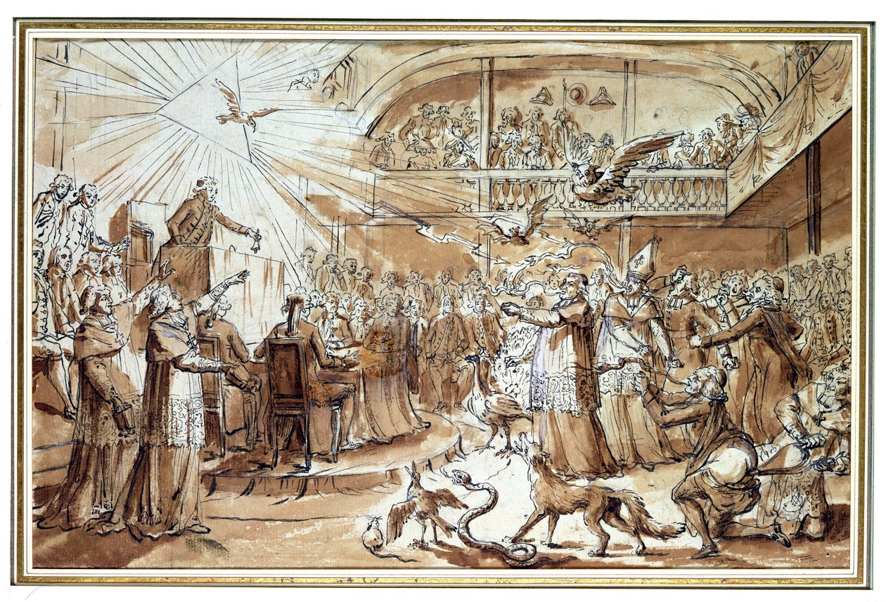Caricatura del clero en la Asamblea Constituyente de diciembre de 1790 refutando la imposición de la Constitución Civil sobre la Iglesia, 1790 de Claude Louis Desrais
