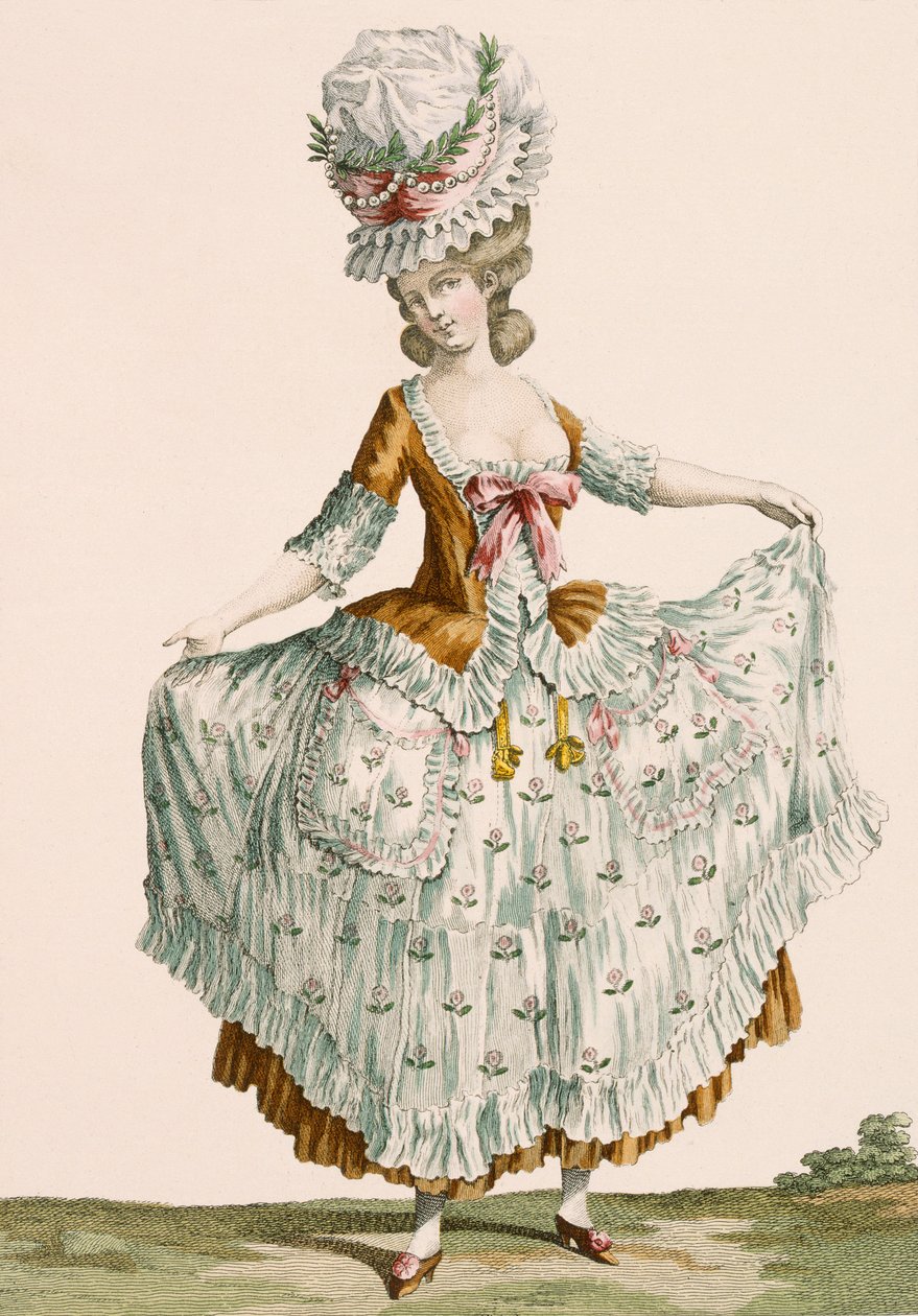 Vestido de noche estilo damas, grabado por Voysard, placa no.64 de 
