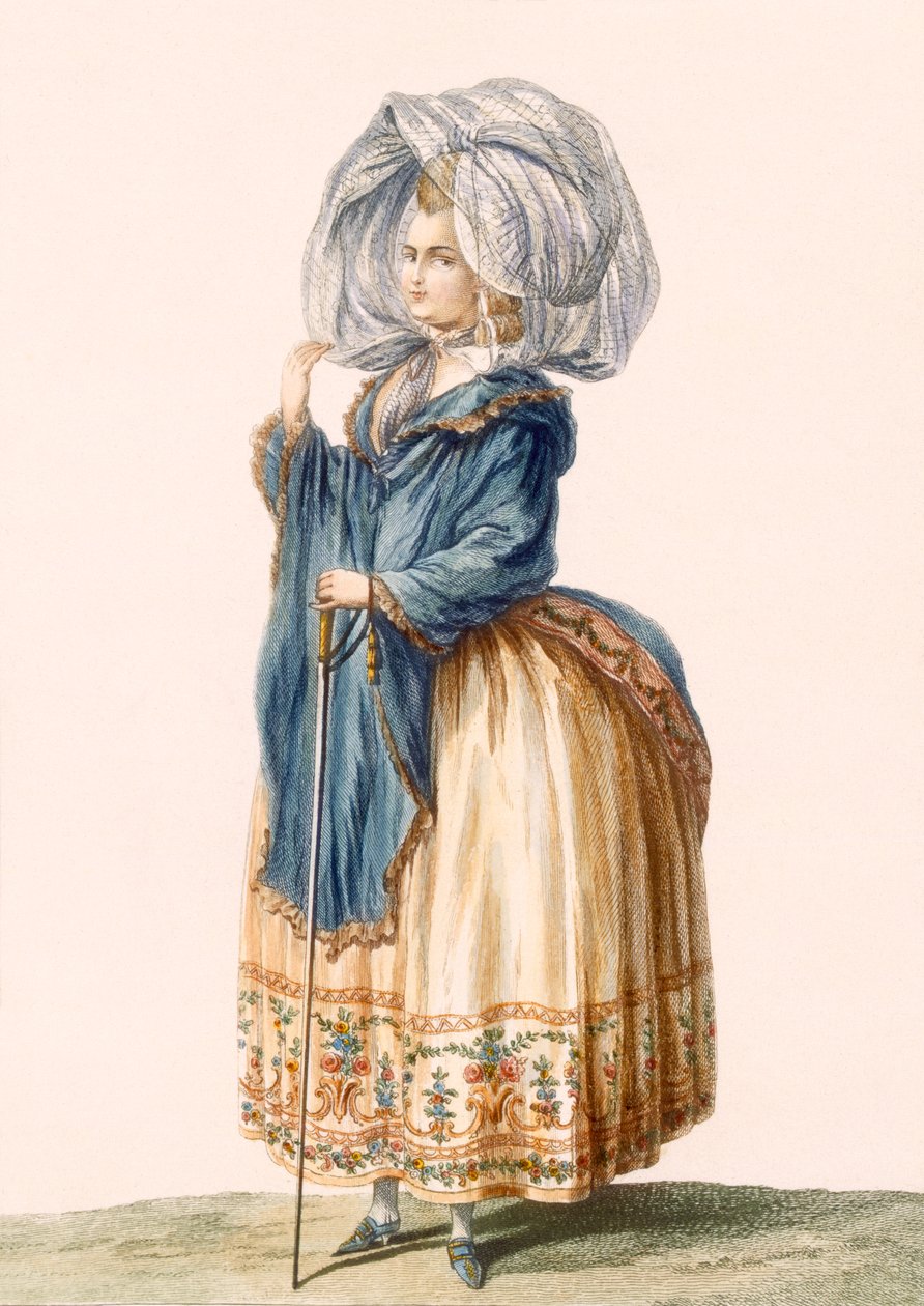Vestido de dama, grabado por Voysard, placa de 