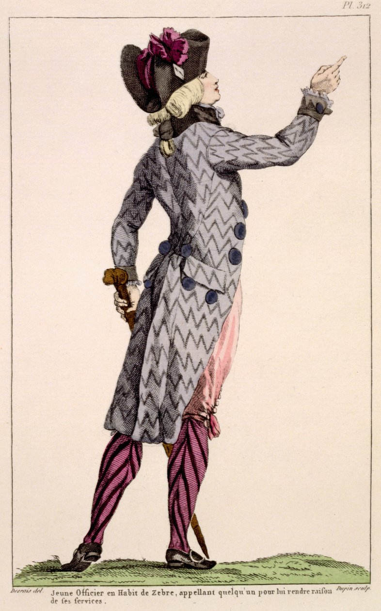 Joven oficial con abrigo de cebra, impresión hecha por Dupin, 1789 de Claude Louis Desrais