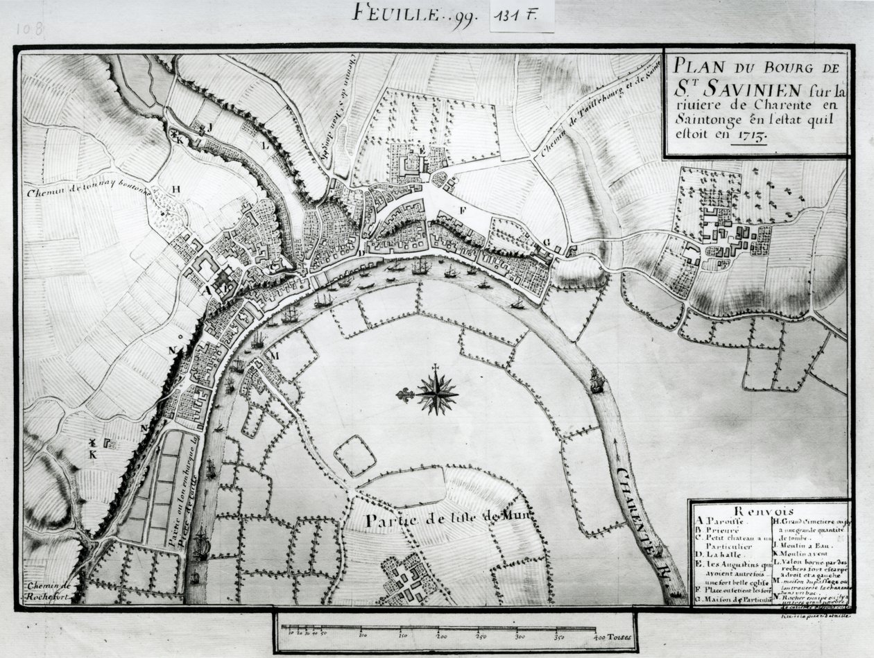 Fol.99 Mapa de Saint-Savinien en el río Charente en 1713, de 