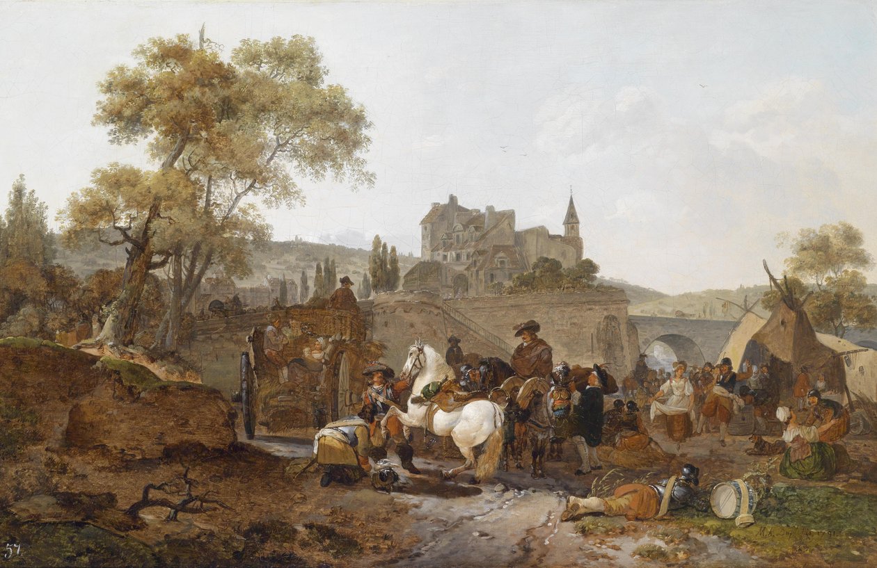 Campamento militar frente a las murallas de una ciudad de Claude Michel Hamon Duplessis