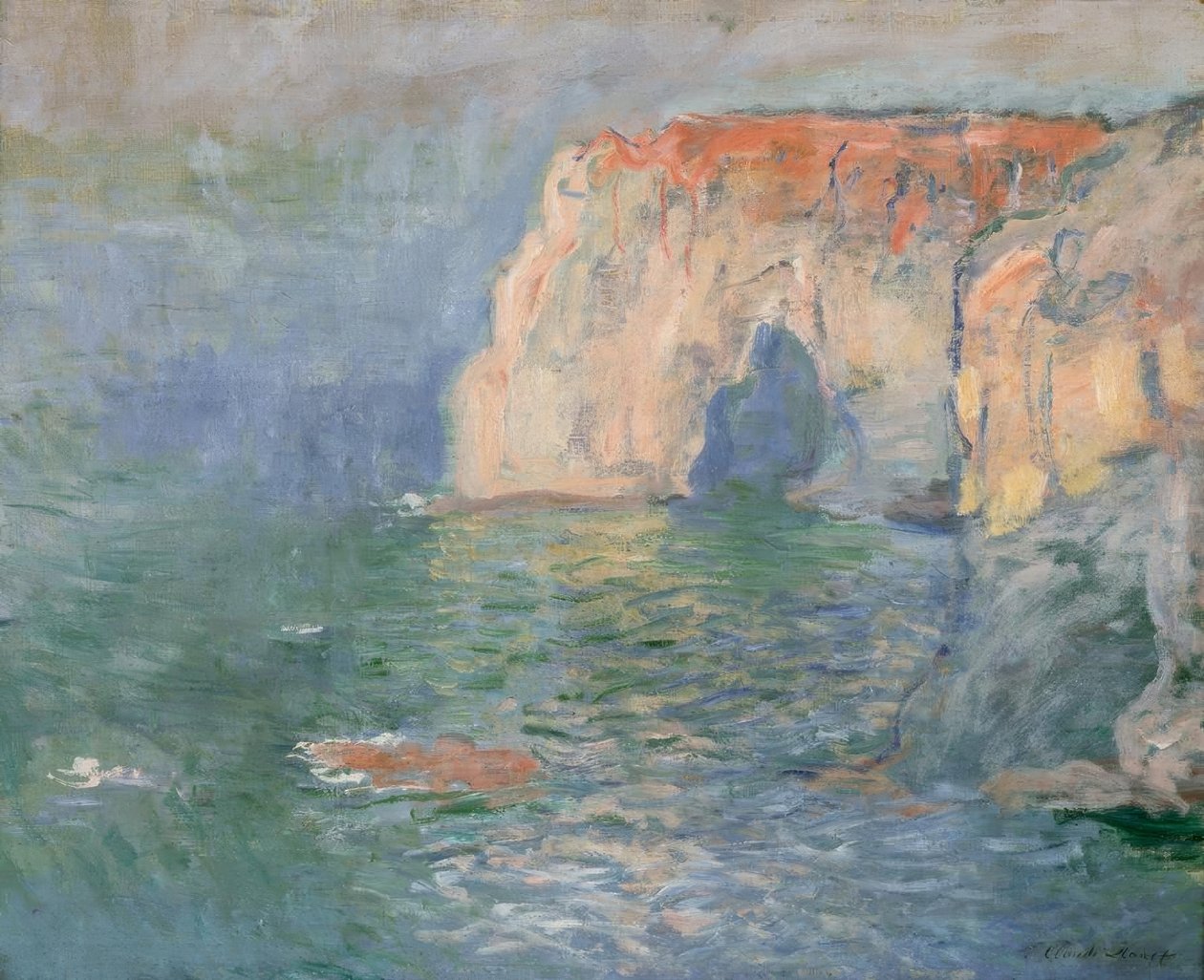 Etretat: La Manneporte, reflejos en el agua de Claude Monet
