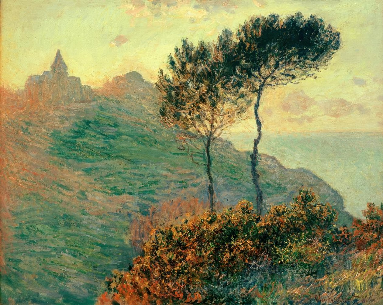 La Iglesia de Varengeville a contraluz de Claude Monet