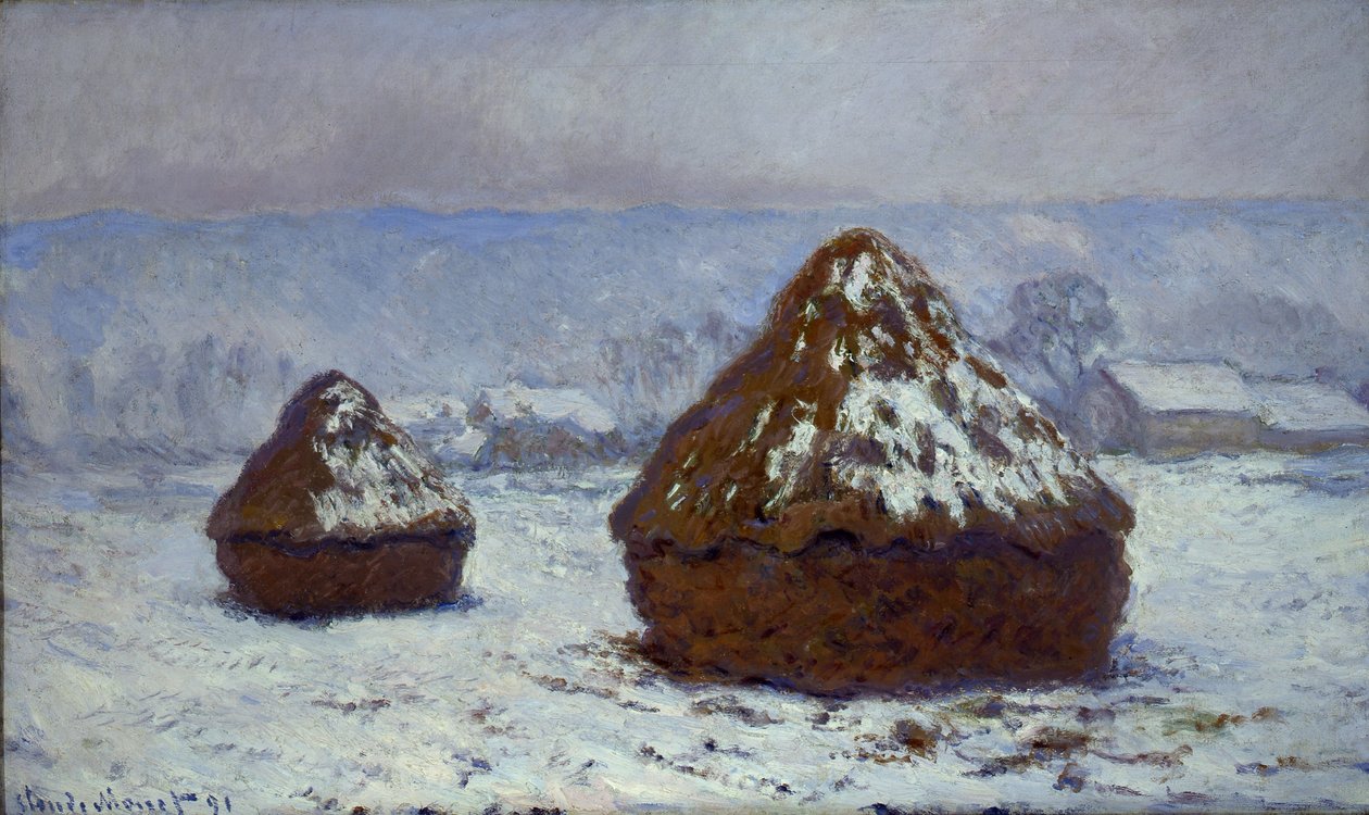 Meules, efecto de nieve, 1891 de Claude Monet