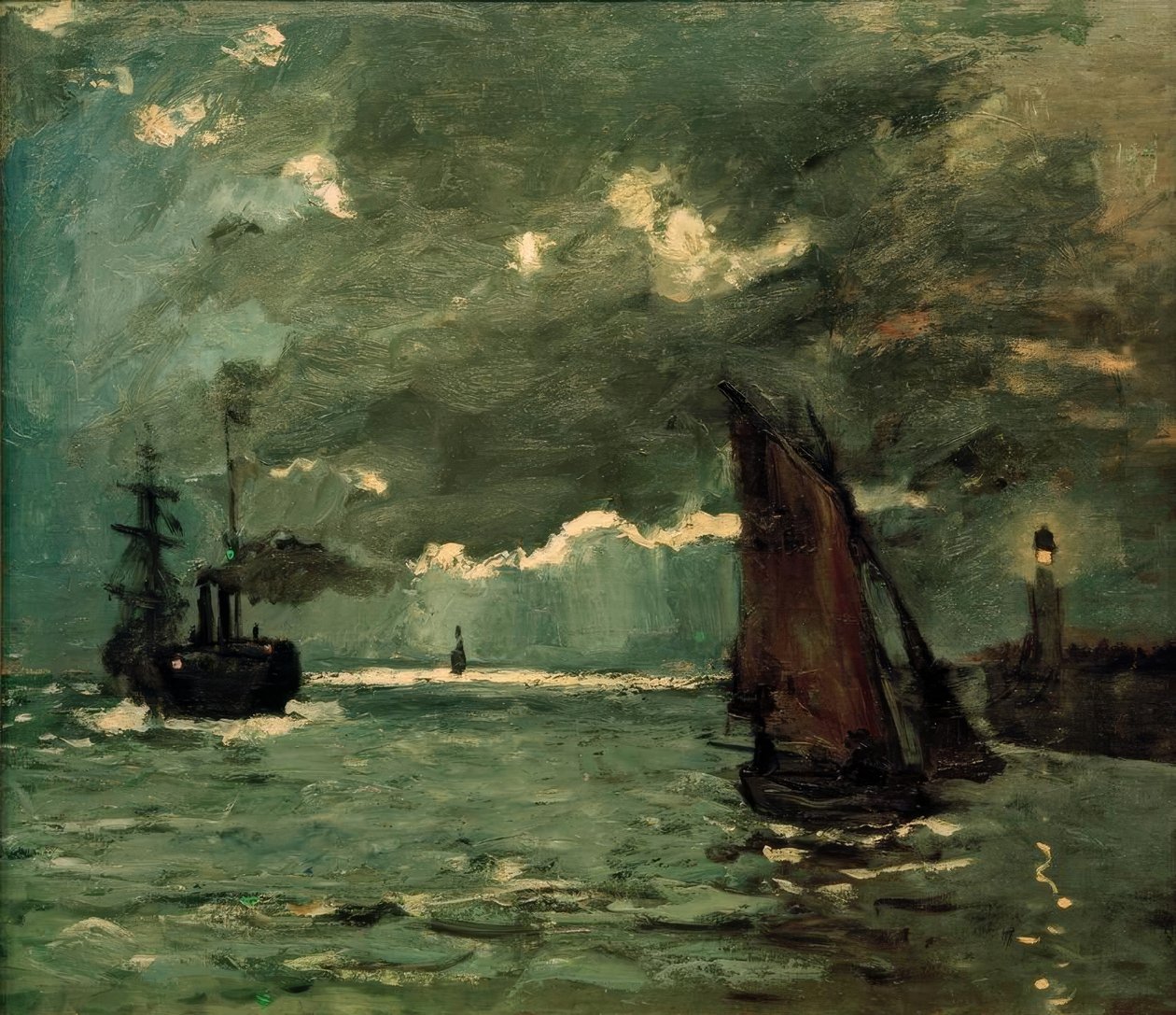 Marina, barcos a la luz de la luna de Claude Monet