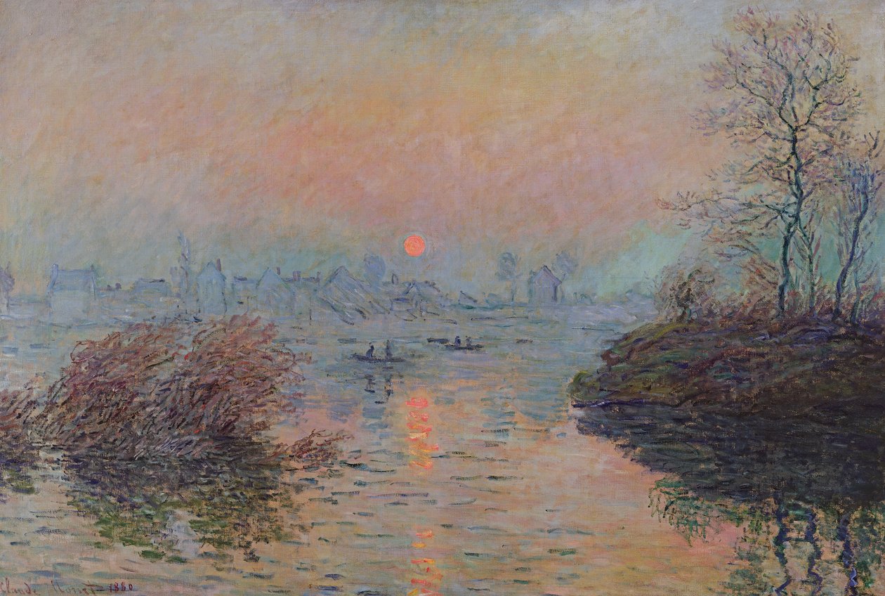 Sol poniéndose sobre el Sena en Lavacourt. Efecto de invierno, 1880 de Claude Monet