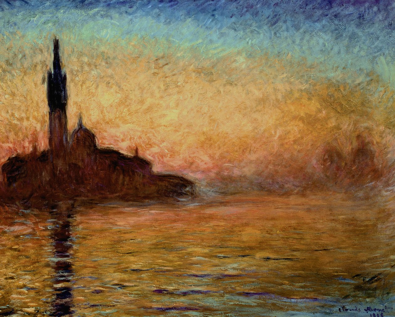 Vista de San Giorgio Maggiore, Venecia al atardecer, 1908 de Claude Monet