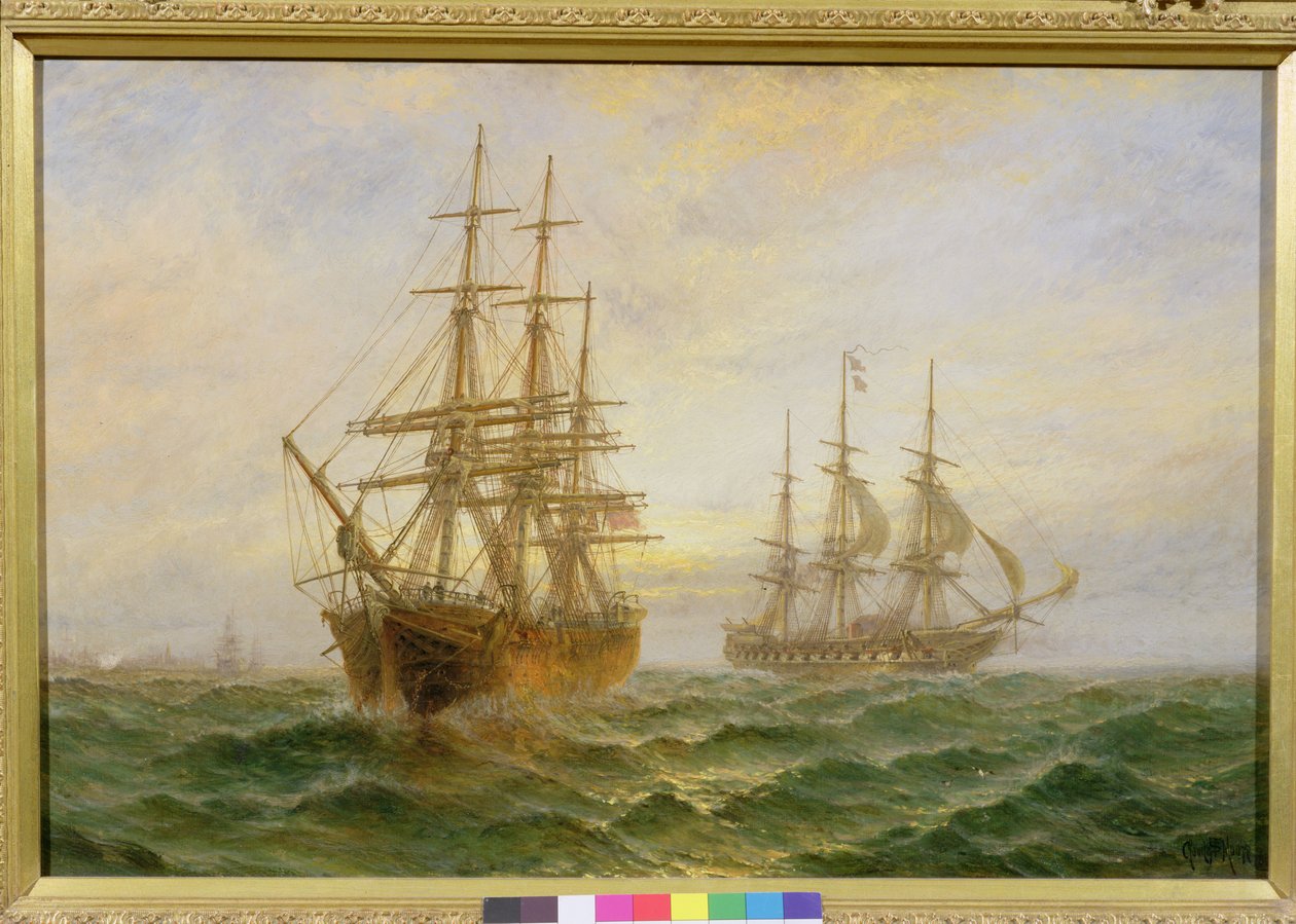 Dos barcos pasando al atardecer de Claude T. Stanfield Moore