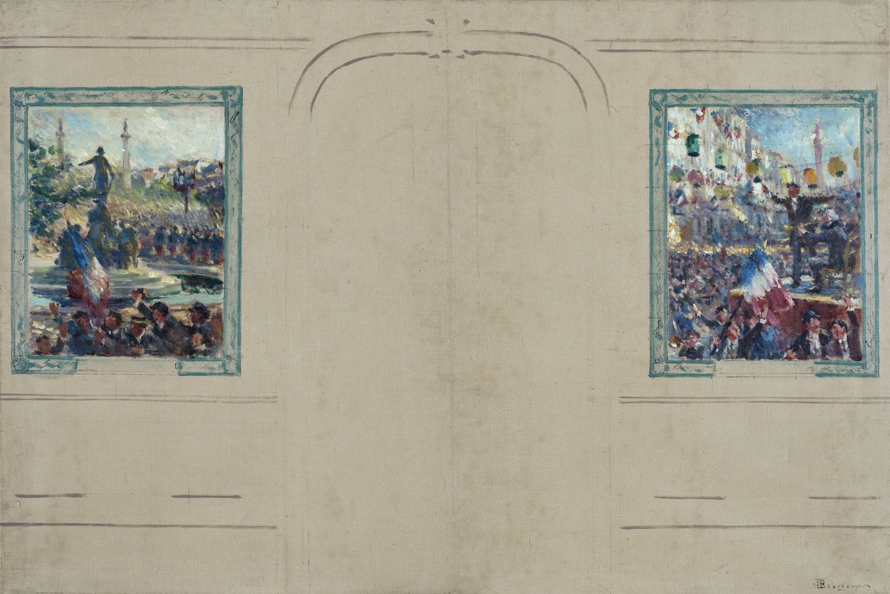Boceto para el ayuntamiento del distrito 12 de París: Place de la Nation. Plaza de la Bastilla, hacia 1910 (óleo sobre lienzo) de Claude Charles Bourgonnier