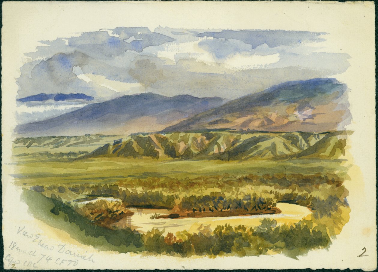 Vista cerca de Damieh, Valle del Jordán, 1874 de Claude Conder