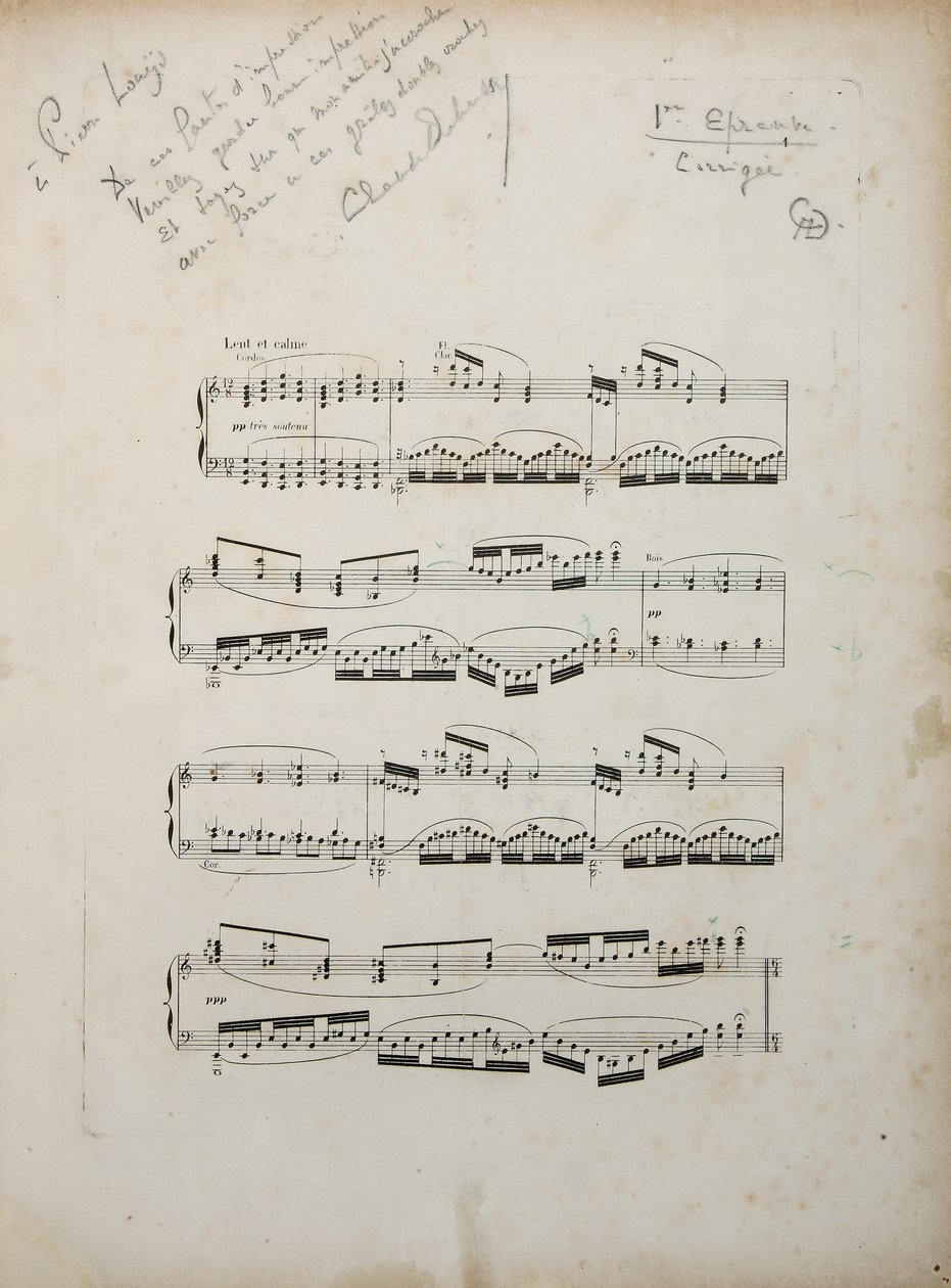 Página de la primera prueba corregida de La damoiselle élue, c.1887-88 de Claude Debussy