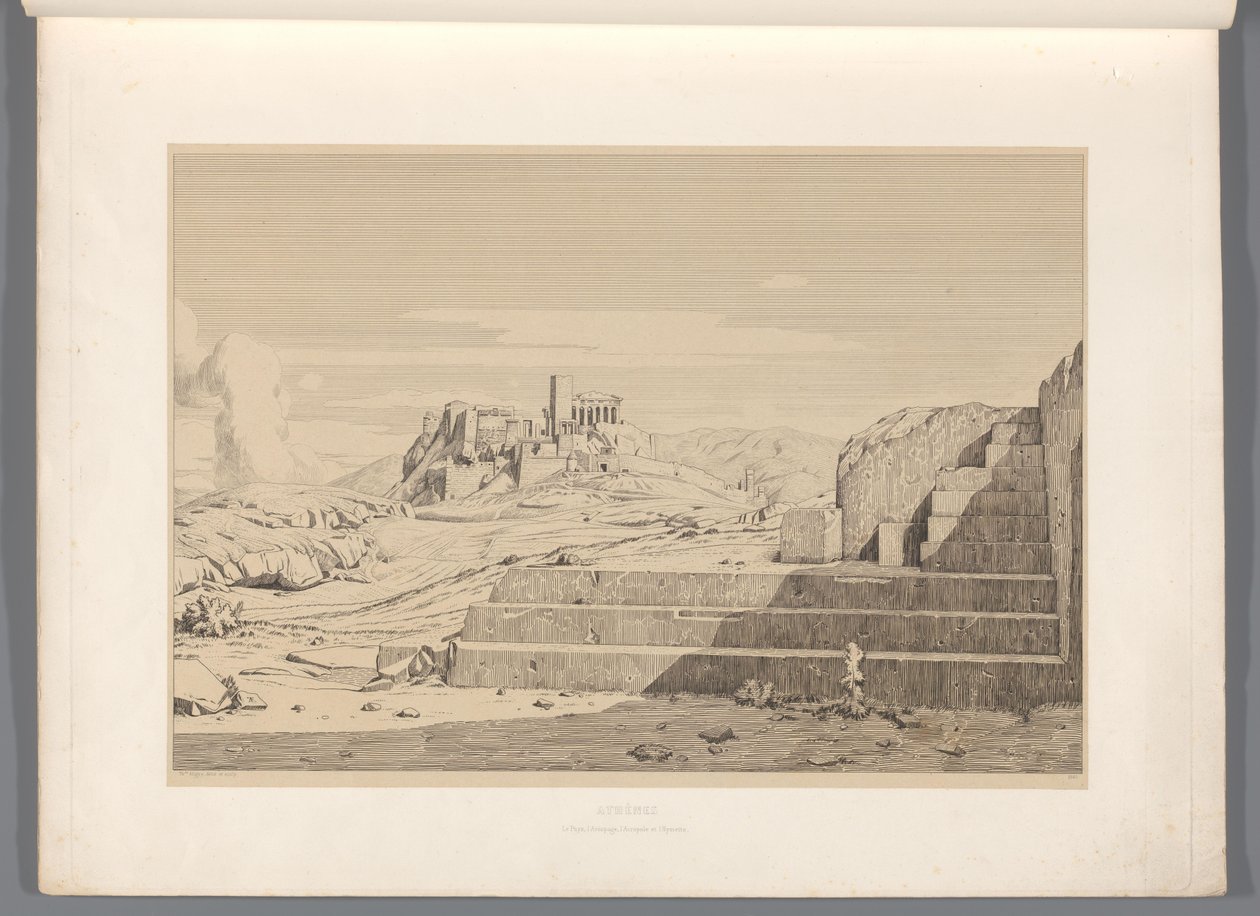Gezicht op Atenas Atenas (título sobre objeto) Vistas de los sitios más famosos de la antigua Grecia (...) (título de la serie) de Claude Félix Théodore Caruelle d