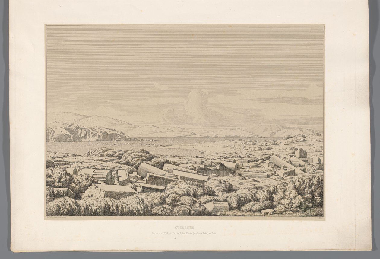 Gezicht op de Cycladen Cyclades (título sobre el objeto) Vistas de los sitios más famosos de la antigua Grecia (...) (título de la serie) de Claude Félix Théodore Caruelle d
