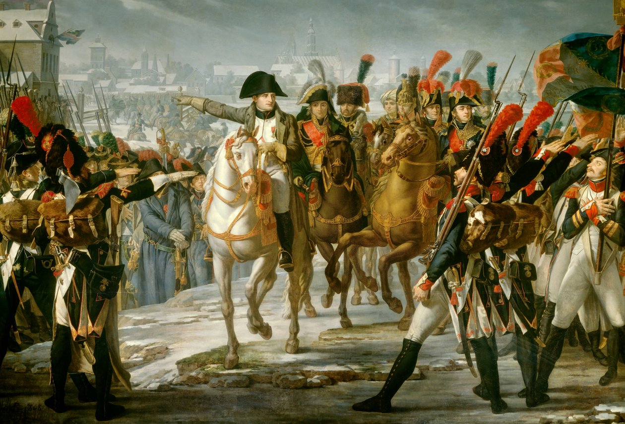 El emperador Napoleón I (1769-1821) acosa al 2º Cuerpo del Gran Ejército en el puente de Lech antes del ataque a Augsburgo 12/10/1805 Pintura de Claude Gautherot (1769-1825) 1808 Sol. 3,85x6,2 m de Claude Gautherot