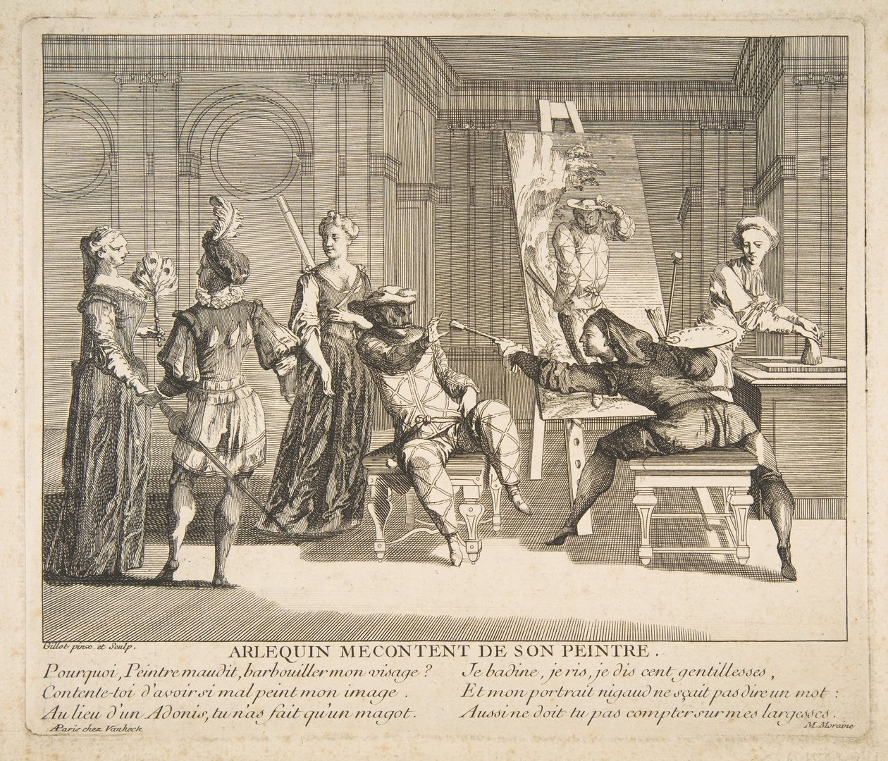 Arlequín descontento con su pintor de Claude Gillot, Jacques Gabriel Huquier