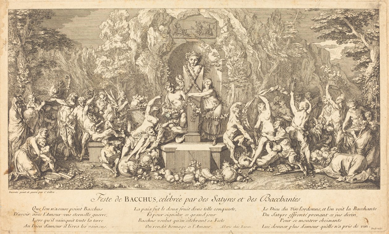 Fiesta de Baco celebrada por sátiros y bacantes de Claude Gillot