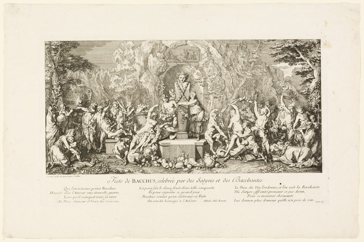 Fiesta de Baco celebrada por sátiros y bacantes de Claude Gillot