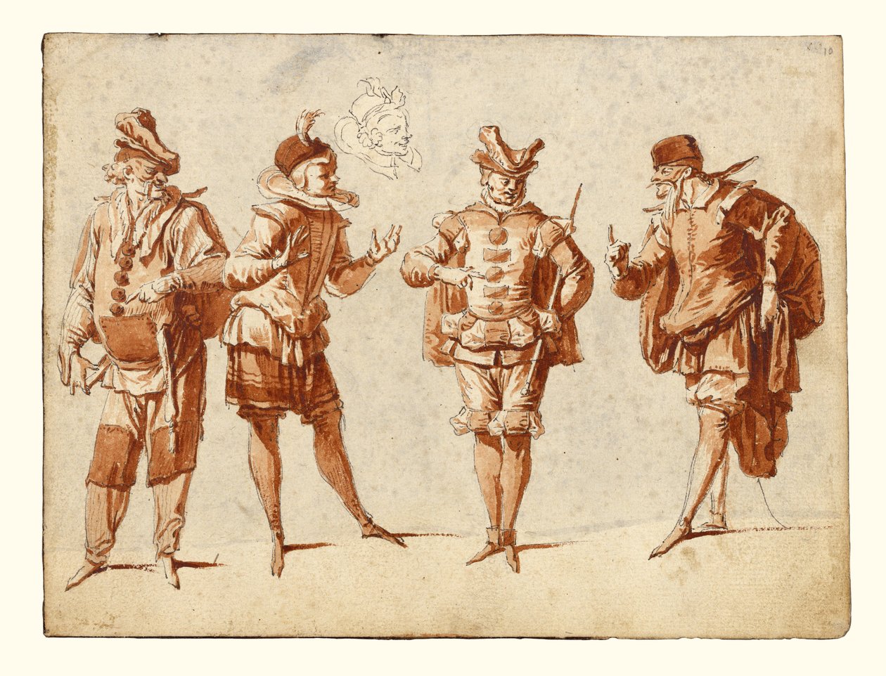 Cuatro figuras vestidas de teatro de Claude Gillot