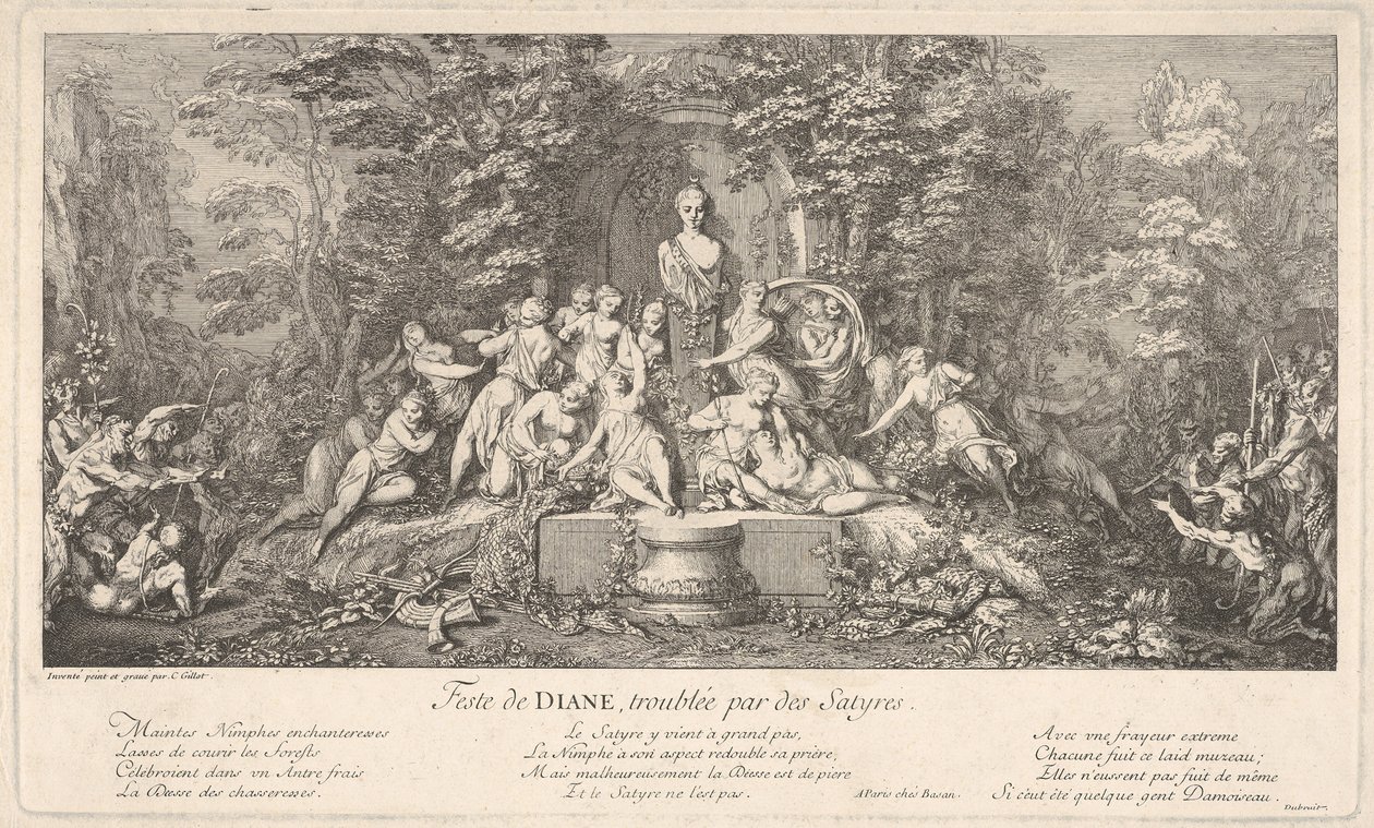 El festival de Diana, interrumpido por sátiros, ca. 1786 de Claude Gillot