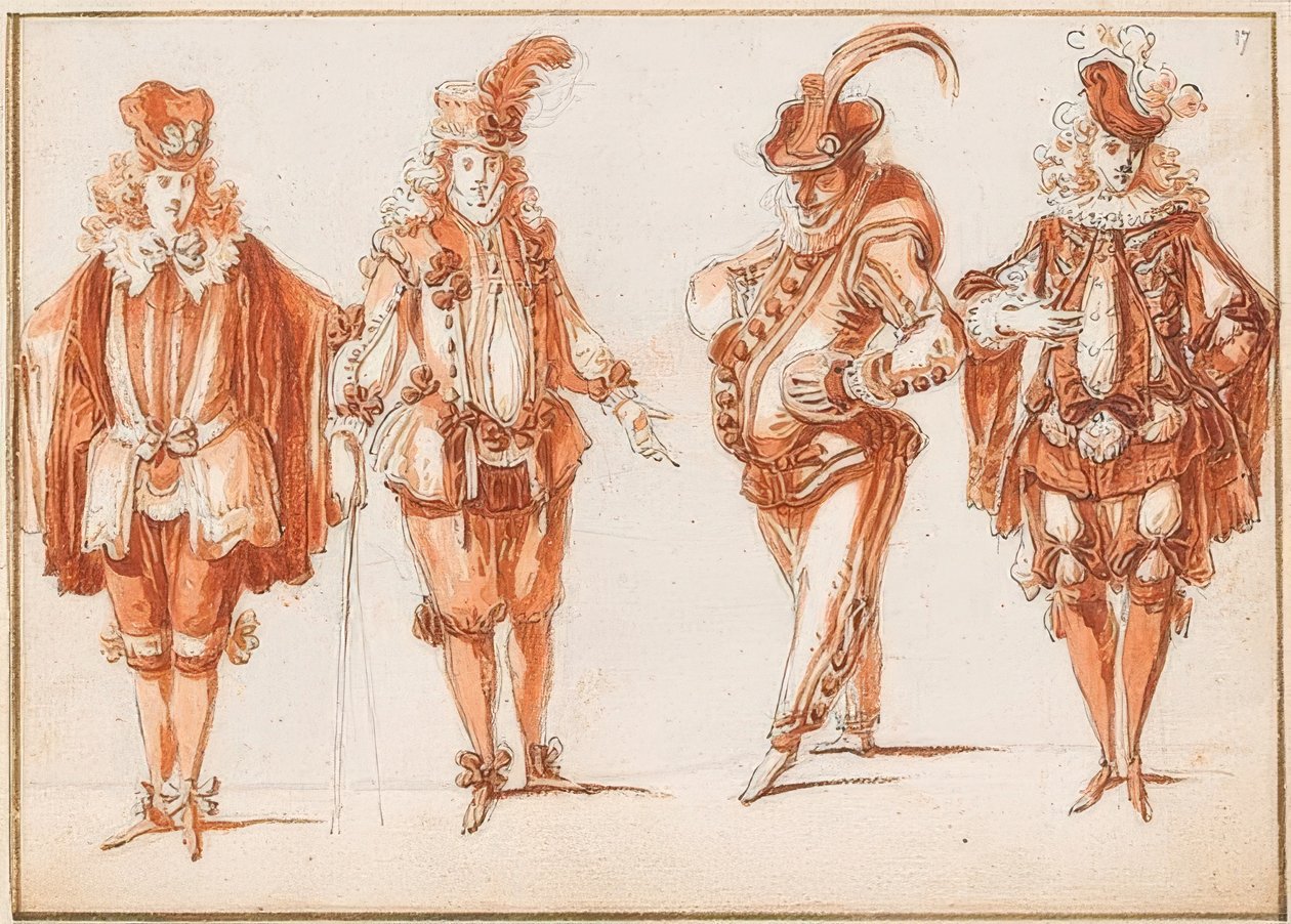 Cuatro figuras de disfraces de Claude Gillot