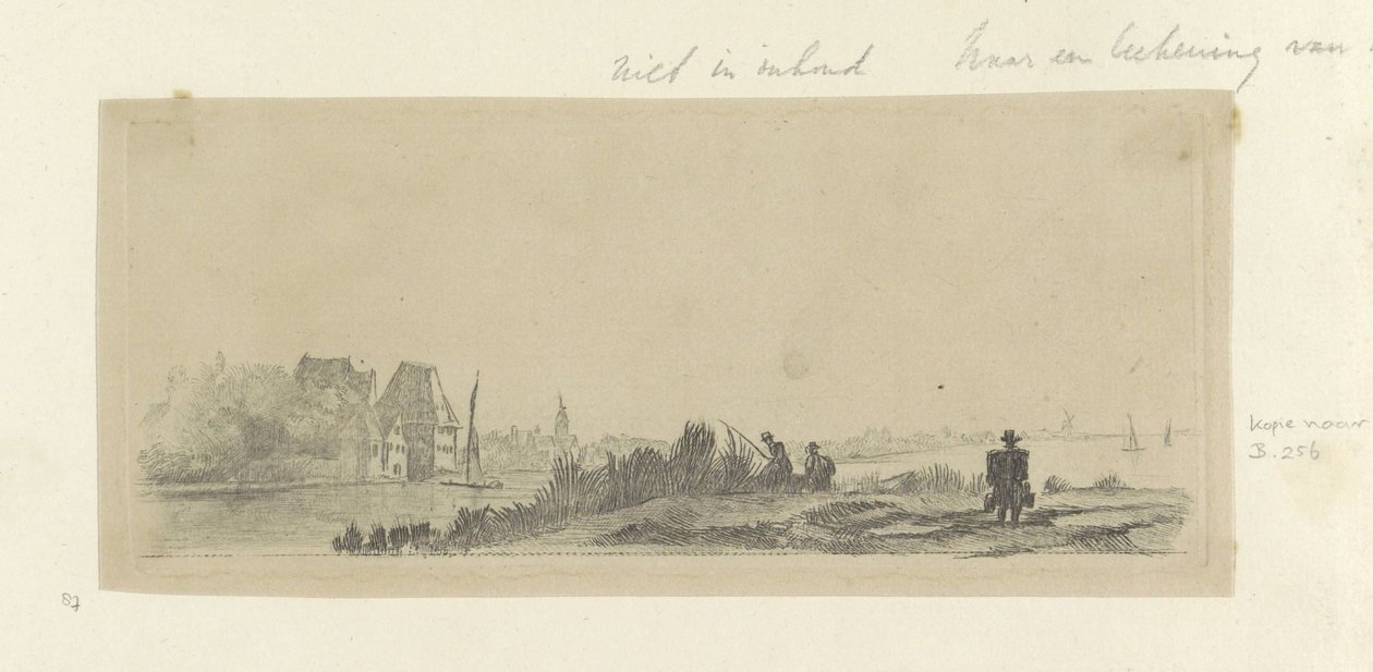 Paisaje con canal, pescadores y lechero Recueil de quatre-vingt-cinq estampes originales (título de la serie) de Claude Henri Watelet (possibly)