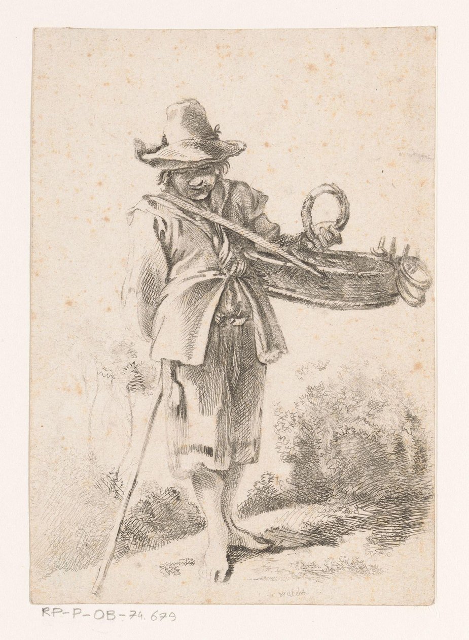 Vendedor de panadería joven en un paisaje de Claude Henri Watelet