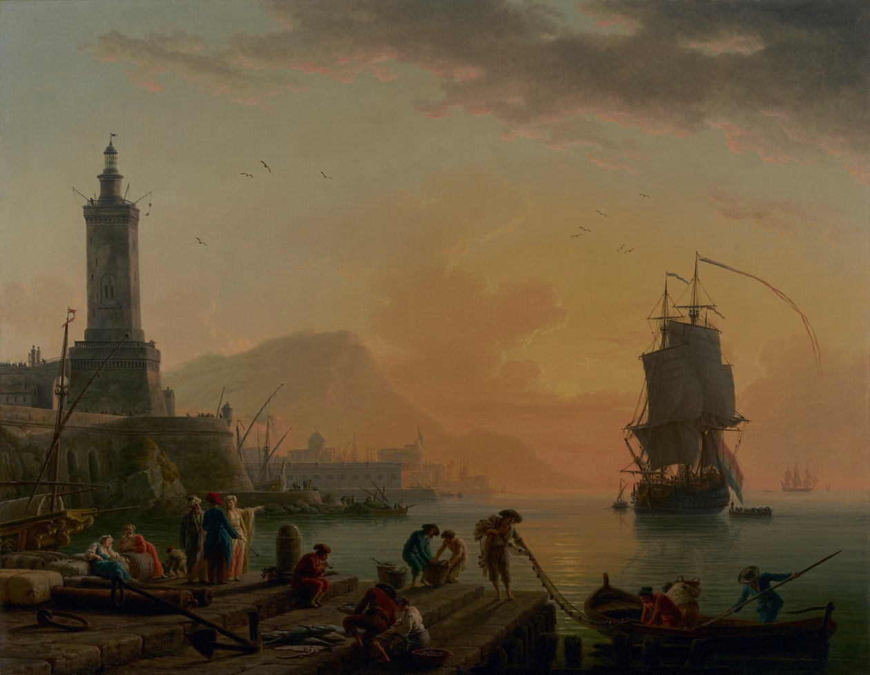 Puerto Mediterráneo. Calma, Tranquilidad Nocturna de Claude Joseph Vernet