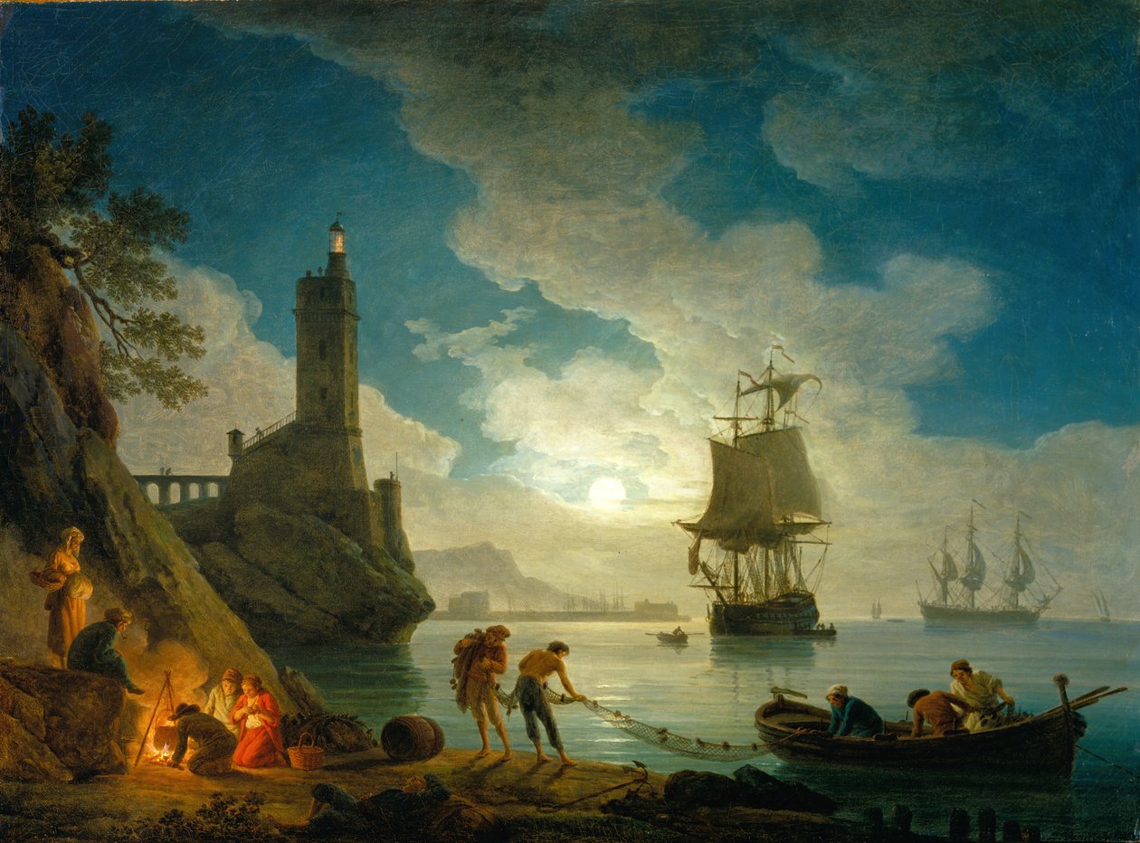 Un puerto a la luz de la luna de Claude Joseph Vernet