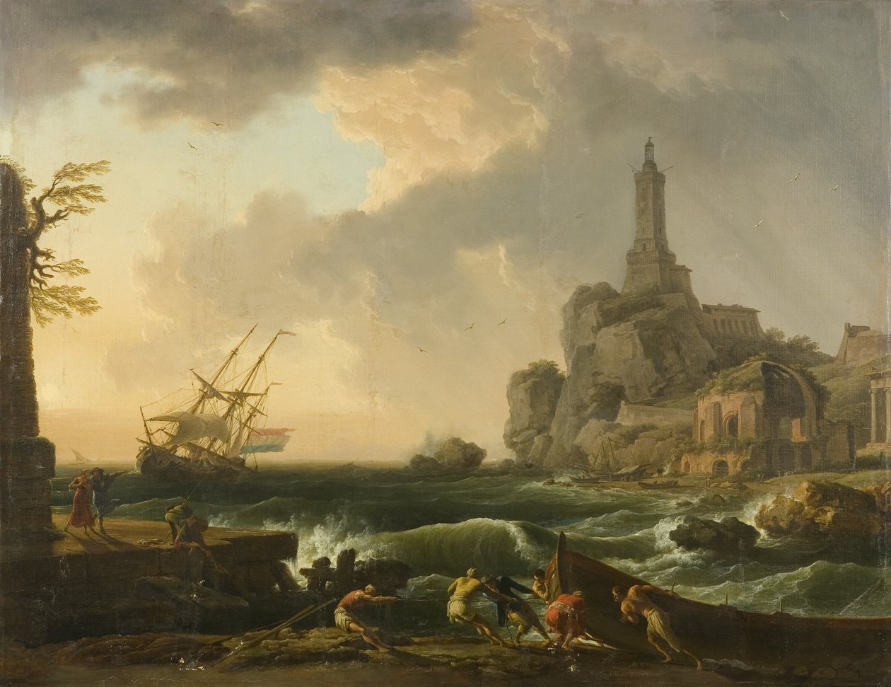 Faro de Génova y el Templo de Minerva Medica de Claude Joseph Vernet