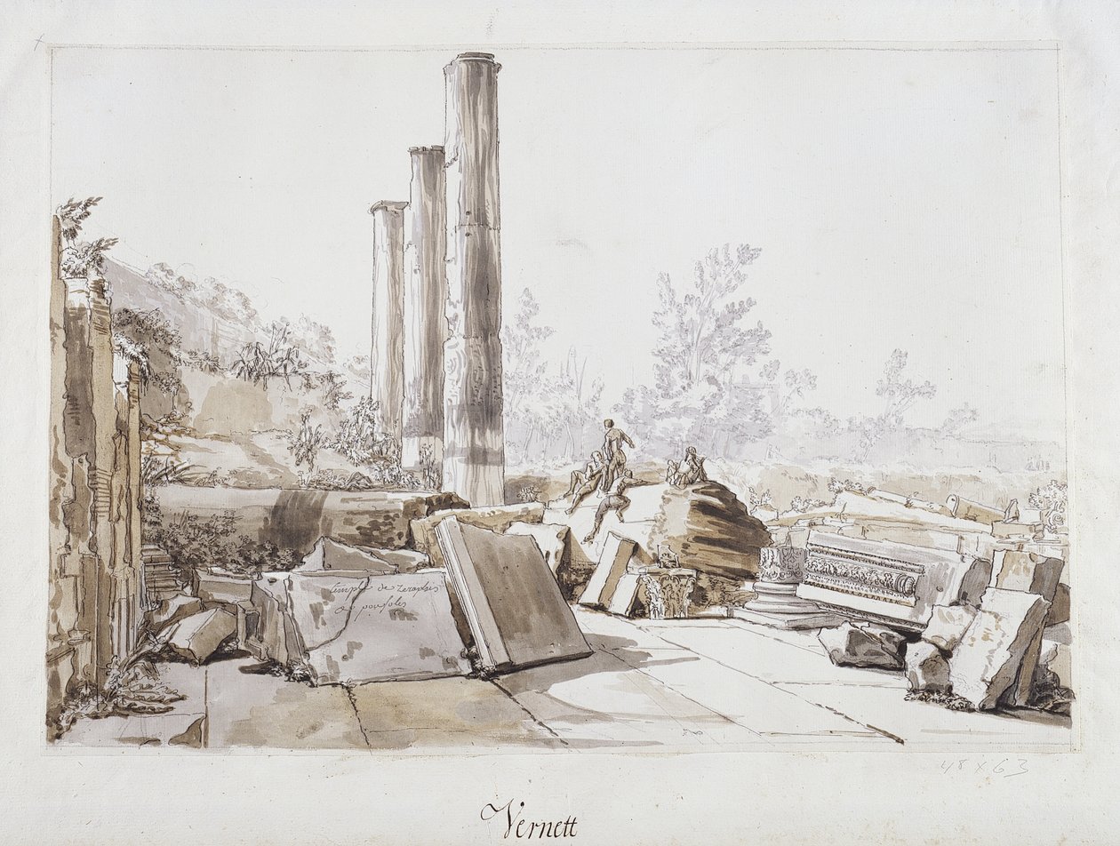 Ruinas del Templo de Serapis en Pozzuoli, 1750 de Claude Joseph Vernet
