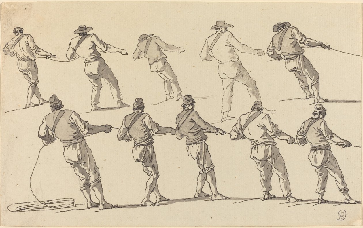 Diez hombres tirando de cuerdas de Claude Joseph Vernet