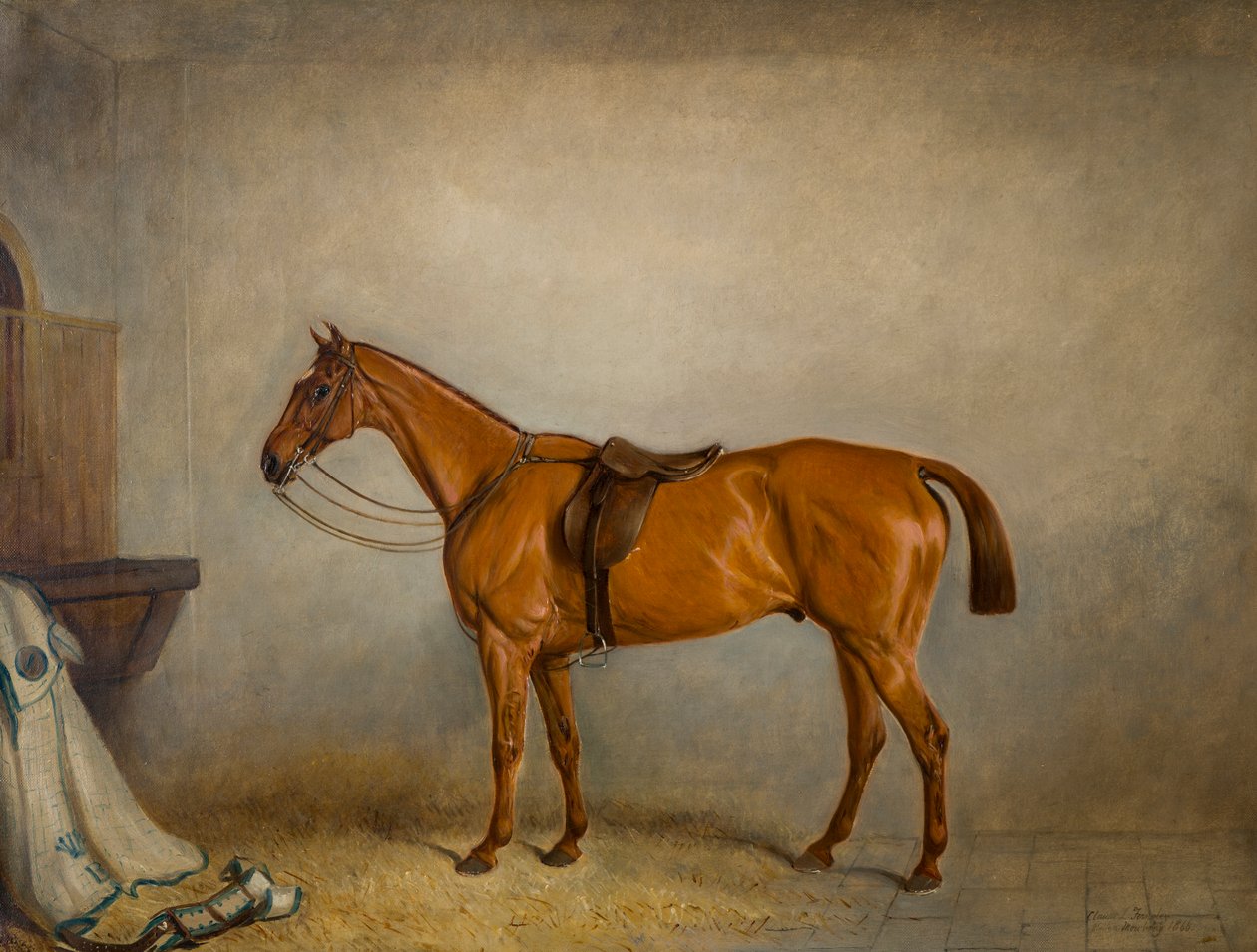 El planeta de los caballos en un establo, c.1866 (óleo sobre lienzo) de Claude L. Ferneley
