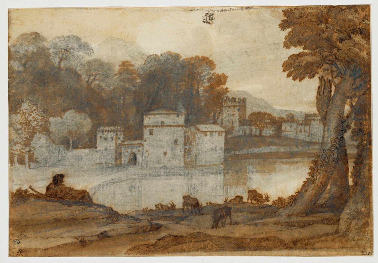 Pastor junto a un lago cerca de un molino fortificado ... de Claude Lorrain (1600 82)