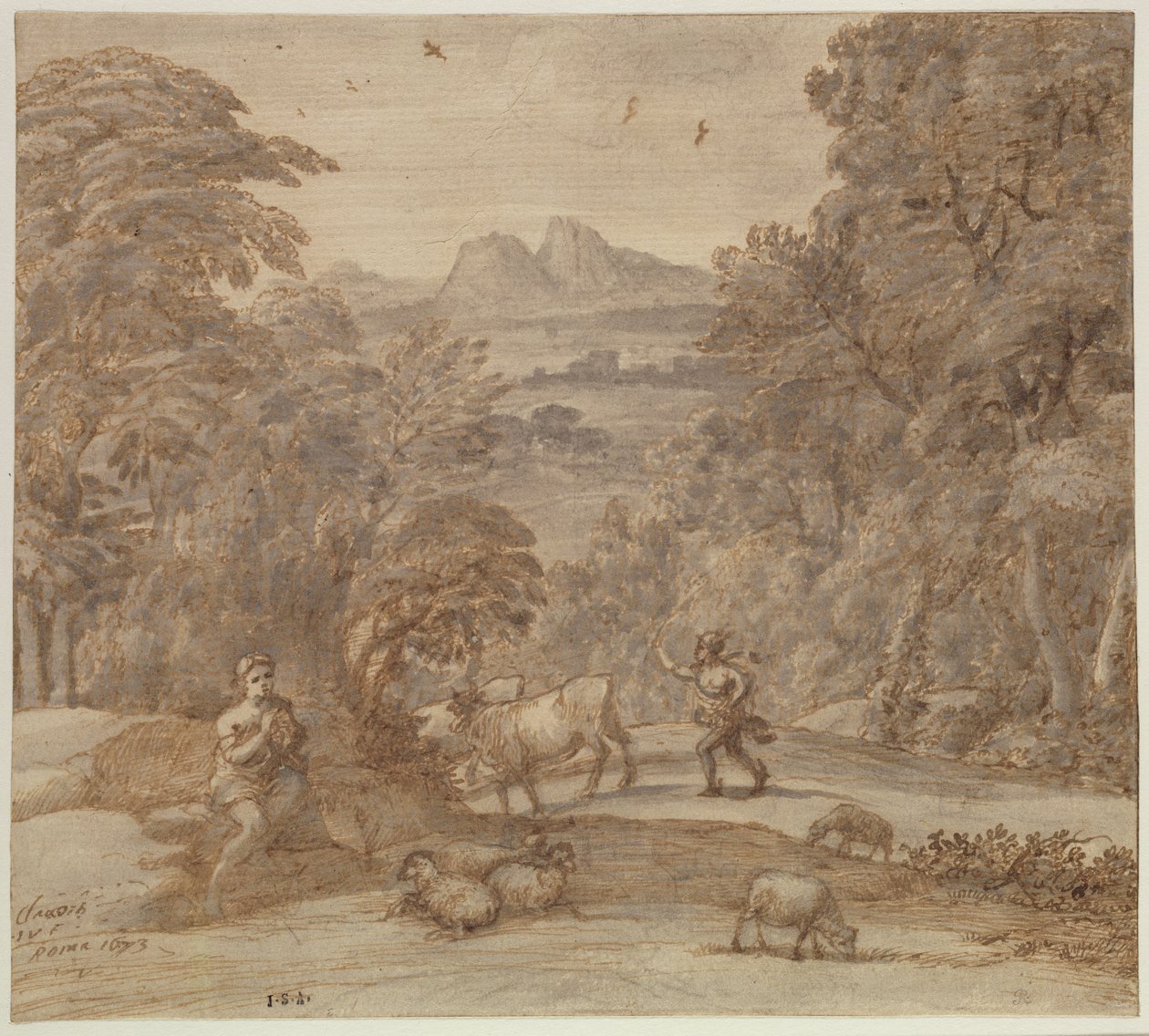 Paisaje con Mercurio y Apolo como pastor de Claude Lorrain (1600-82)