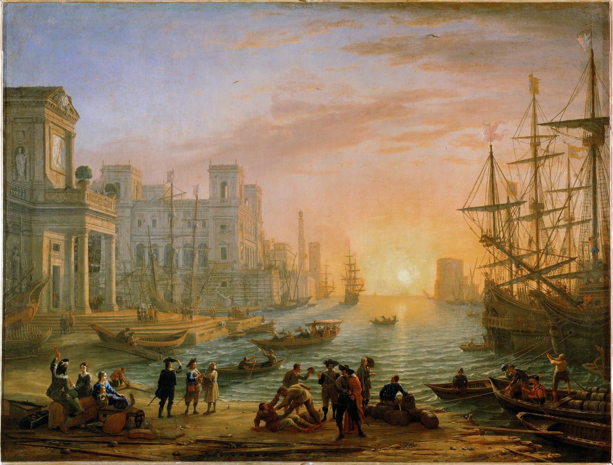 Puerto marítimo, puesta de sol ... de Claude Lorrain (1600 82)