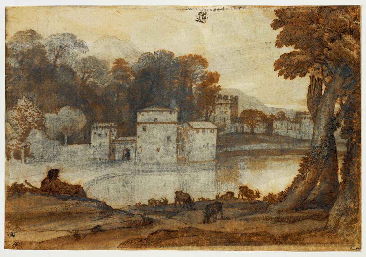 Pastor junto a un lago cerca de un molino fortificado ... de Claude Lorrain (1600 82)