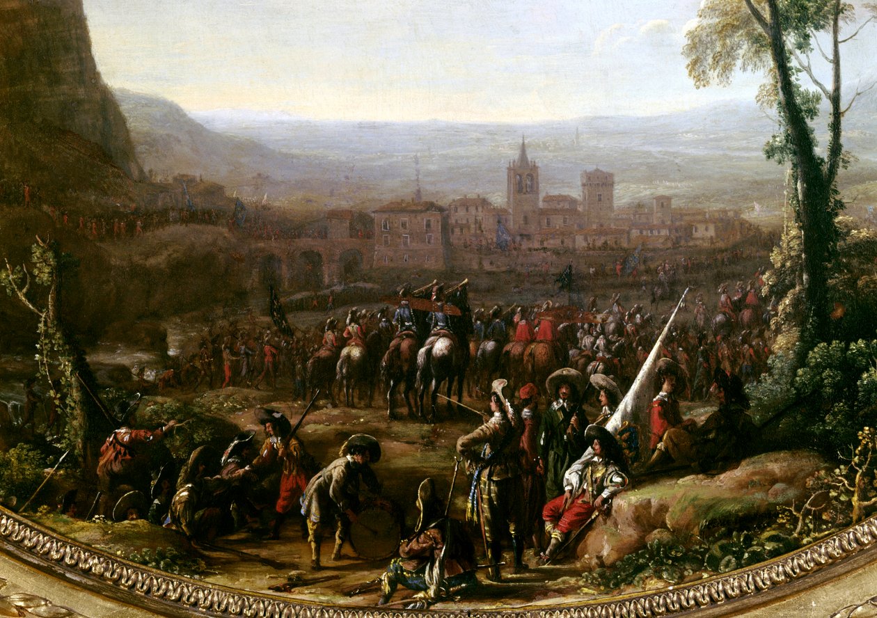 Luis XIII forzó el Paso de Susa cerca de Turín, defendido por las fuerzas del Duque de Saboya en 1629 (detalle) de Claude Lorrain