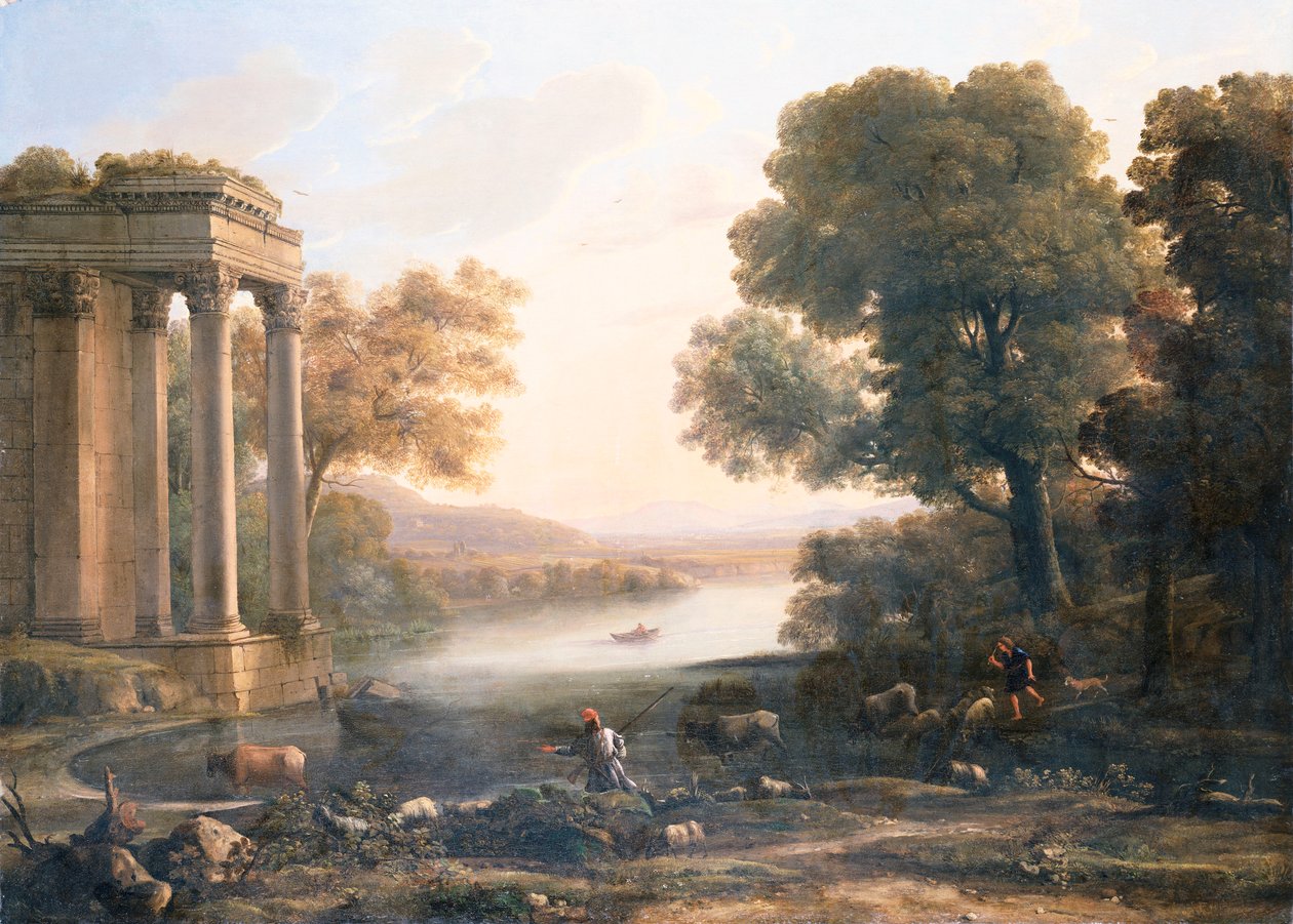 Paisaje pastoral con templo en ruinas, c.1638 de Claude Lorrain