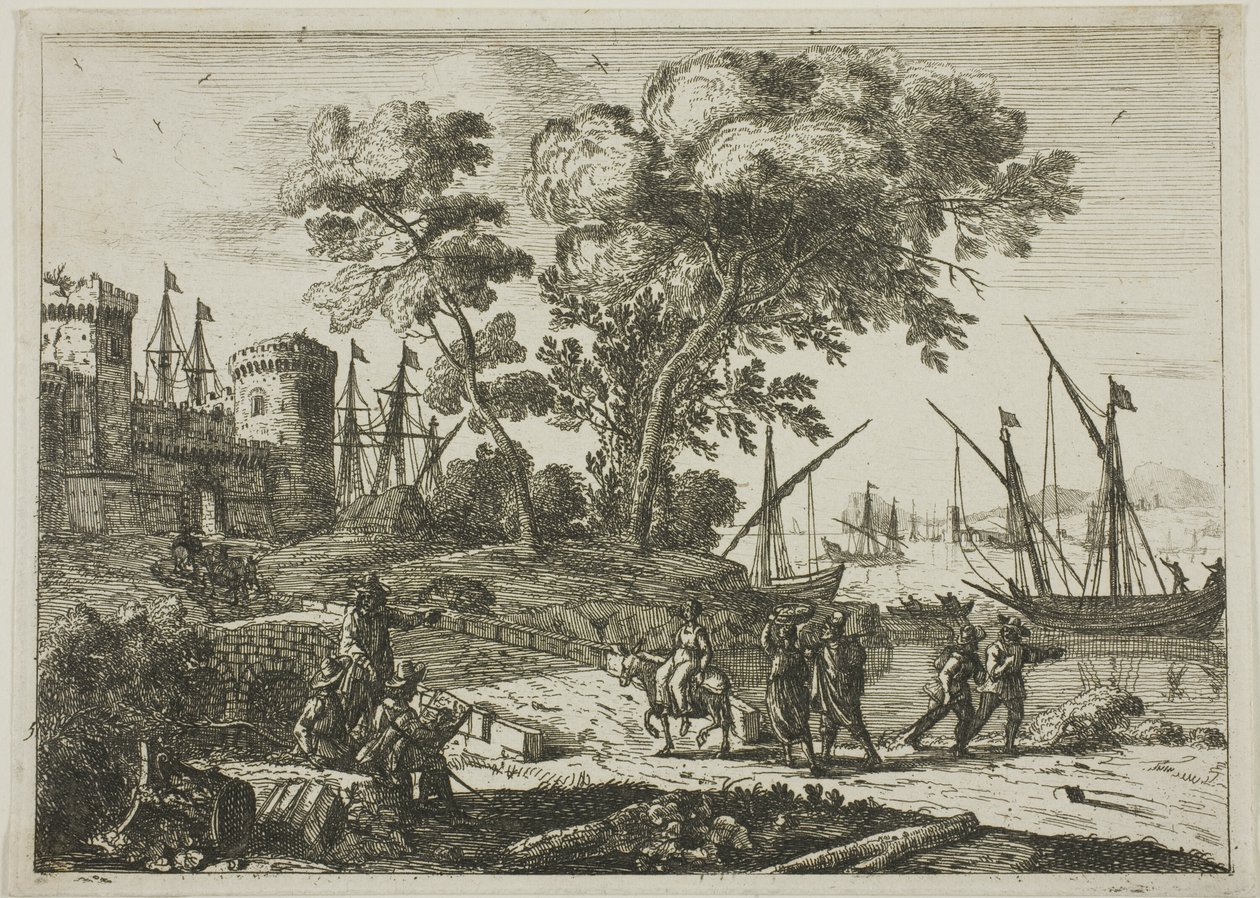 Escena costera con un artista dibujando de Claude Lorrain