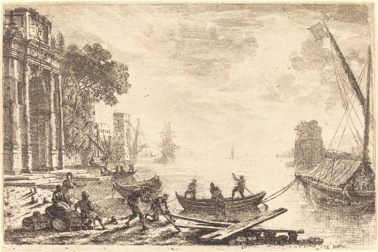 Escena del puerto con sol naciente de Claude Lorrain