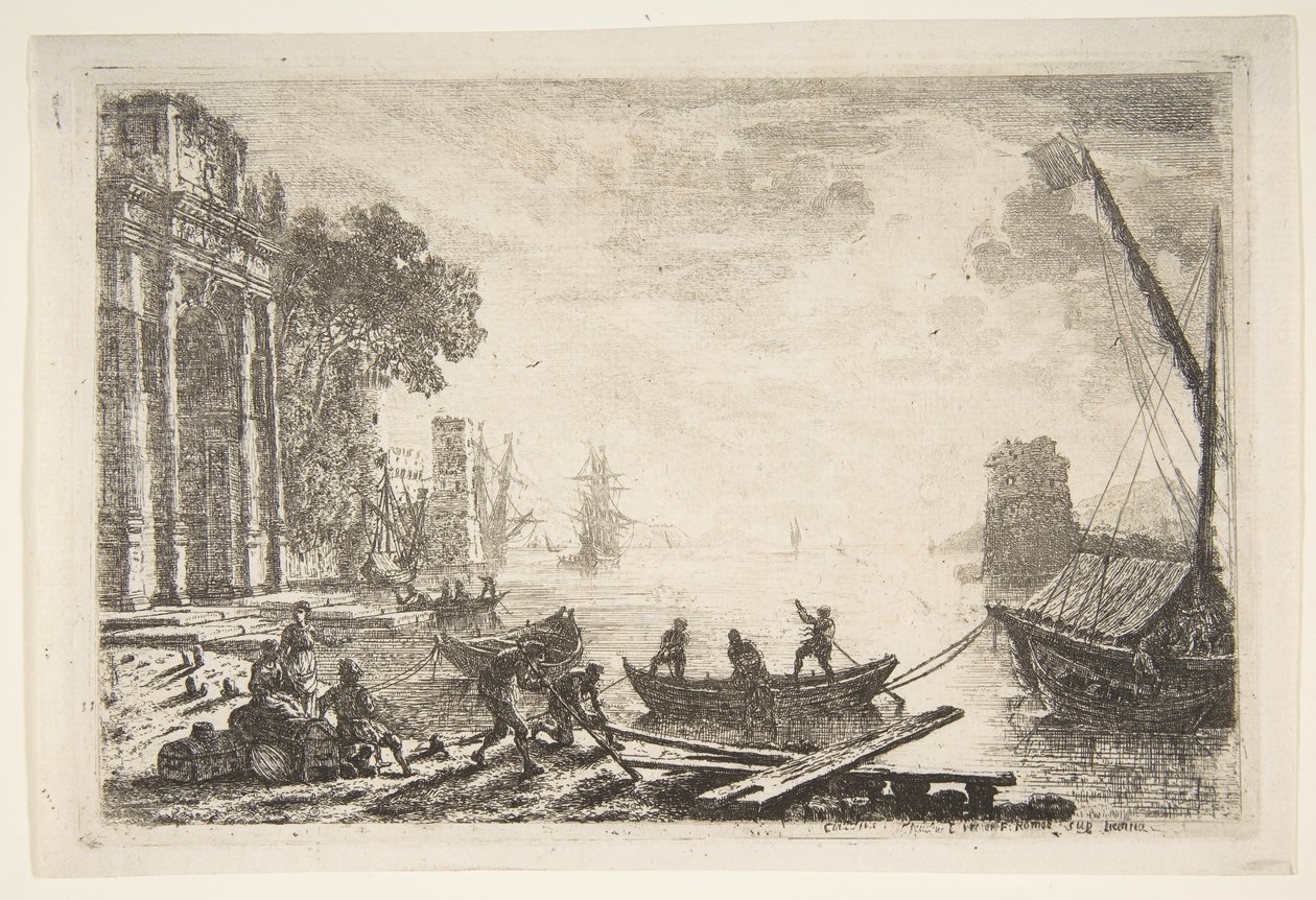 Escena de puerto con sol naciente, 1634 de Claude Lorrain