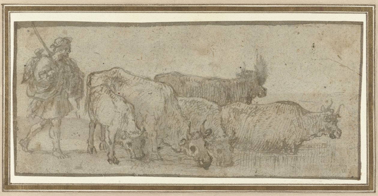 Pastor con su rebaño de vacas junto a un arroyo de Claude Lorrain