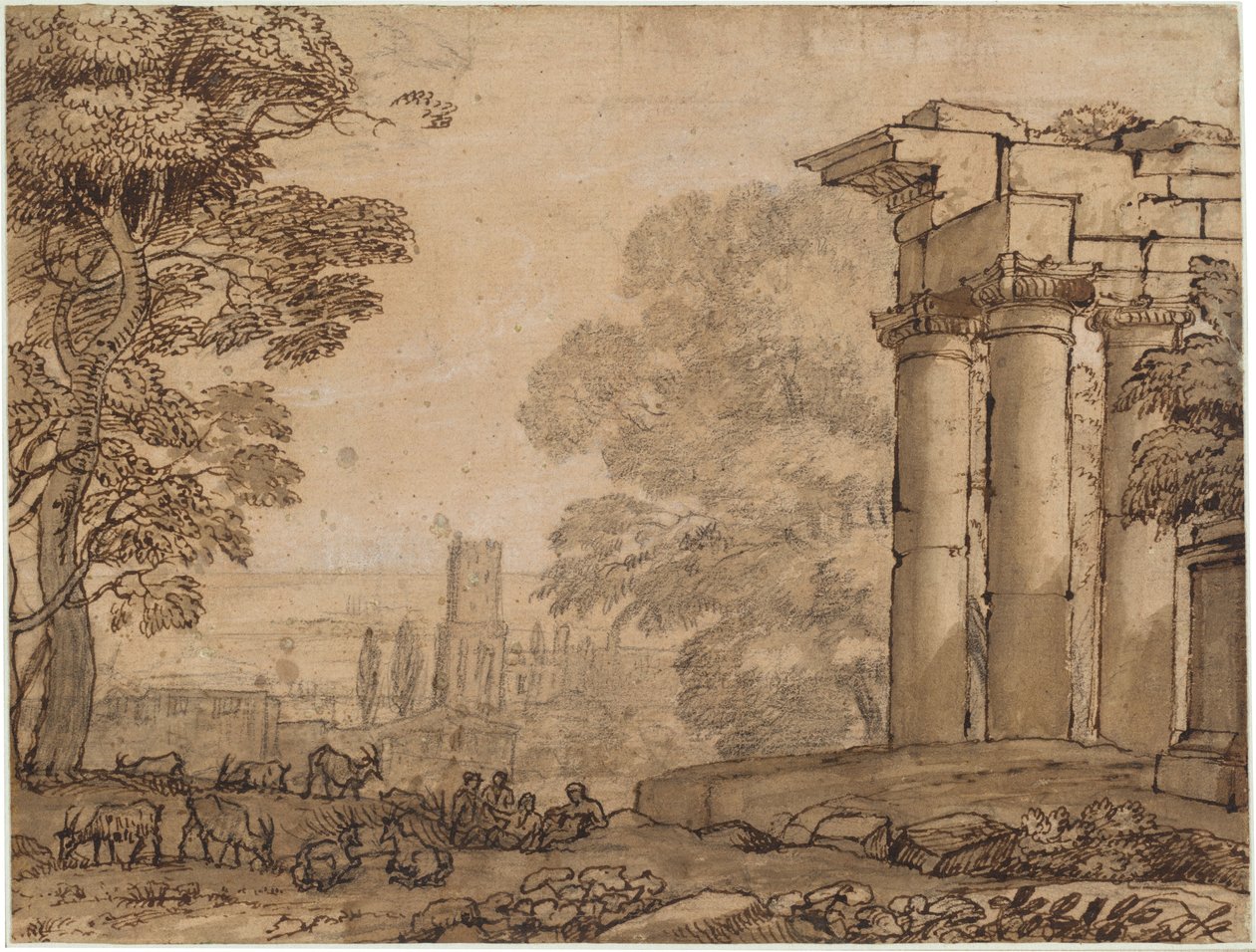 Paisaje con Ruinas, Figuras Pastorales y Árboles de Claude Lorrain