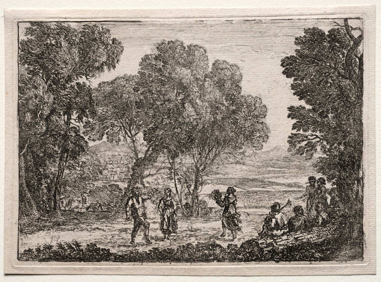 Paisaje con una danza campestre, placa pequeña, c. 1637 de Claude Lorrain